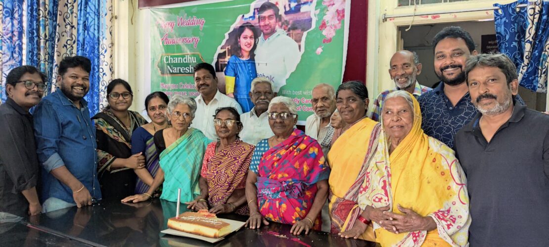 Cake cutting by Elderly person