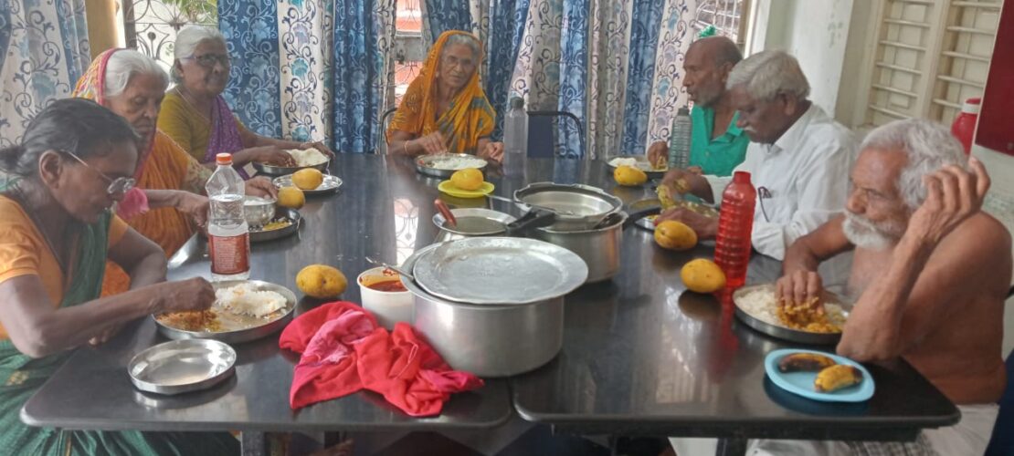 Elderly persons having dining