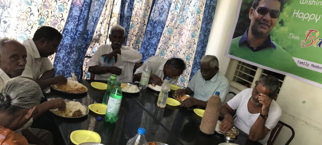 Elderly persons having dining